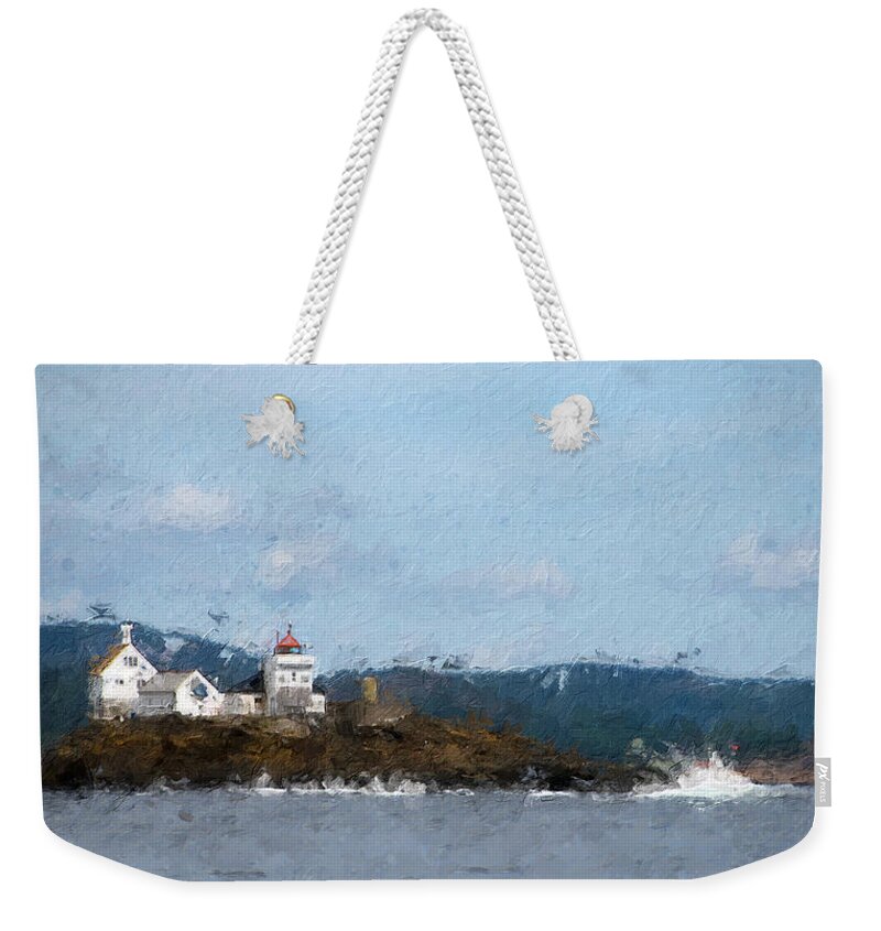 Lighthouse Weekender Tote Bag featuring the digital art Tvistein lighthouse by Geir Rosset