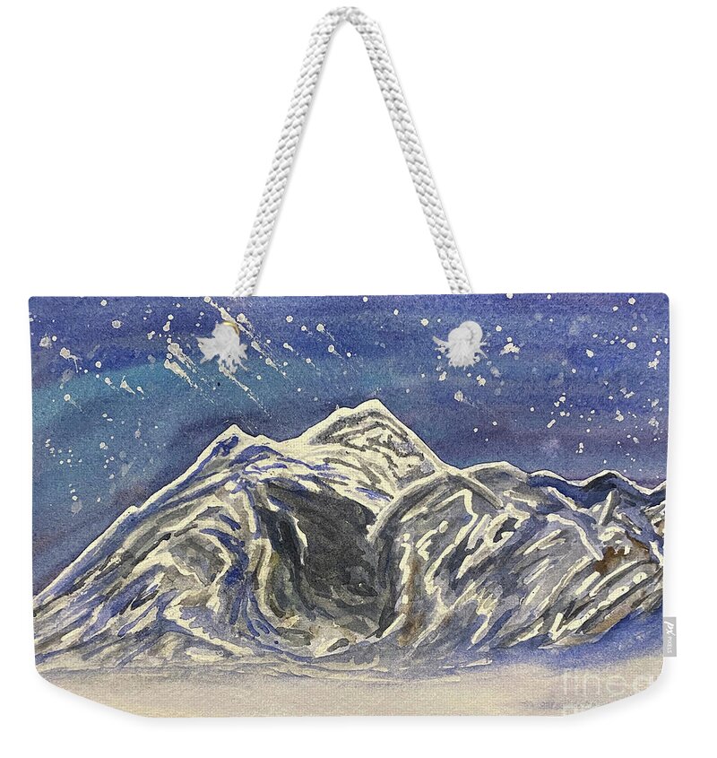 Mt Baker Weekender Tote Bag featuring the painting Twilight Mountain by Lisa Neuman