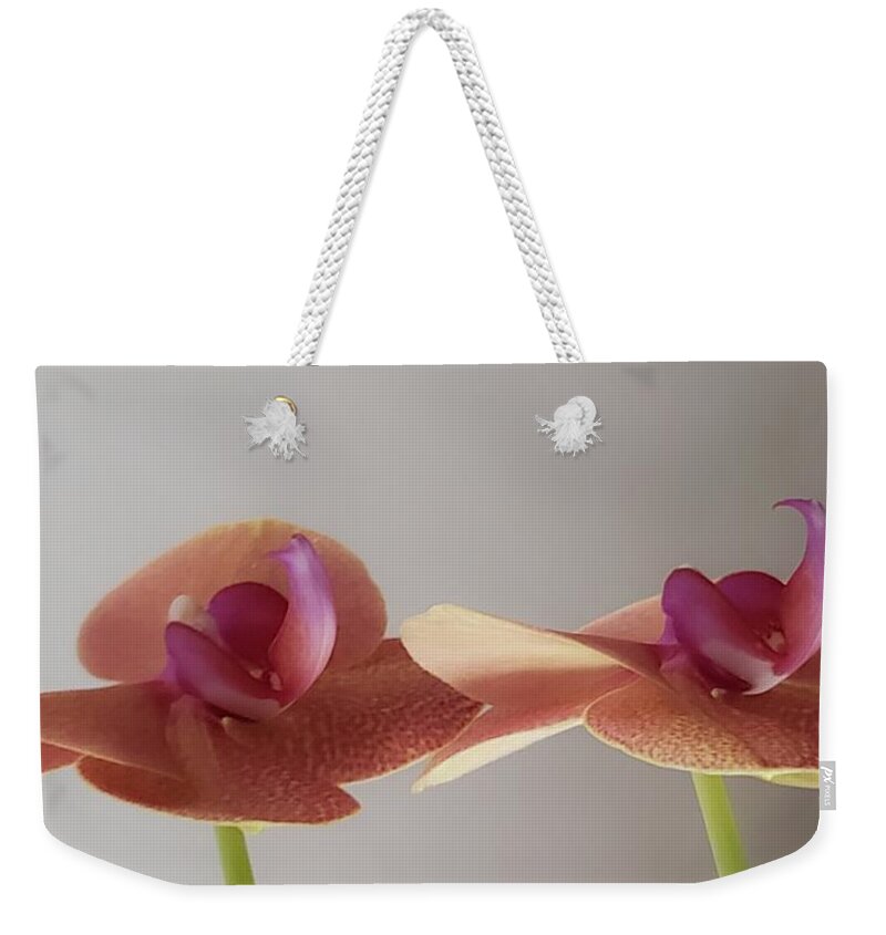 Twin Orchid Weekender Tote Bag featuring the photograph Twin Orchids by Christina McGoran