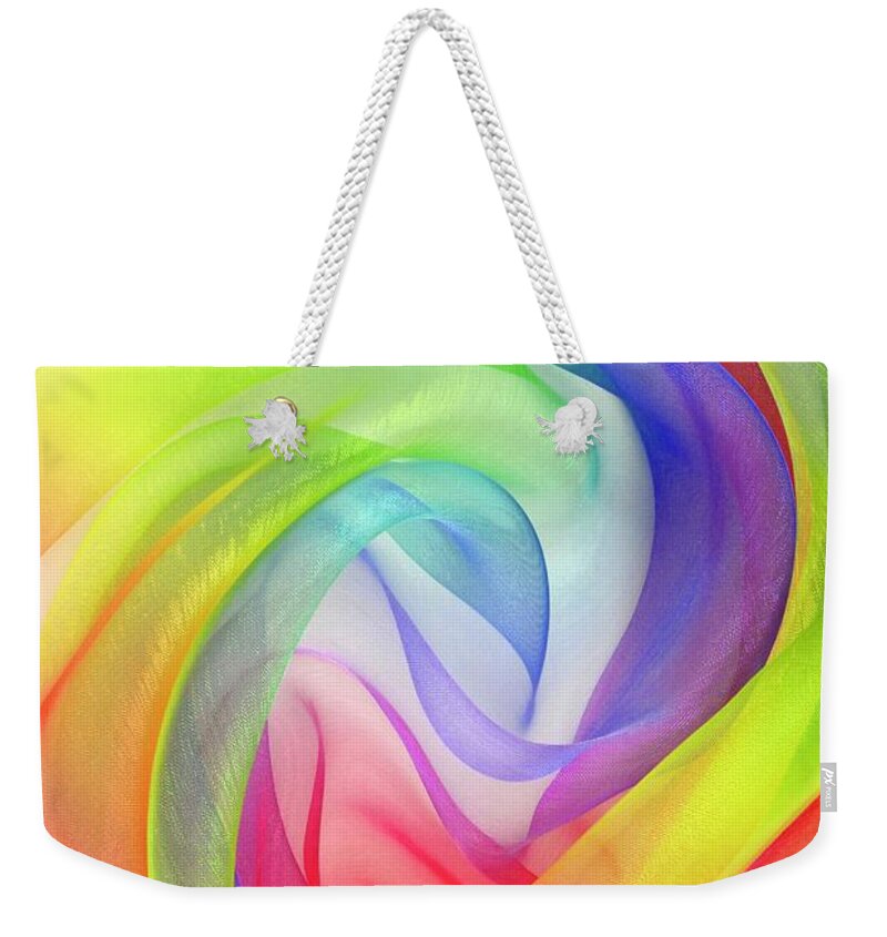 Organza Weekender Tote Bag featuring the photograph Twisted Twirl Of Organza Fabric Multi Color Texture by Severija Kirilovaite