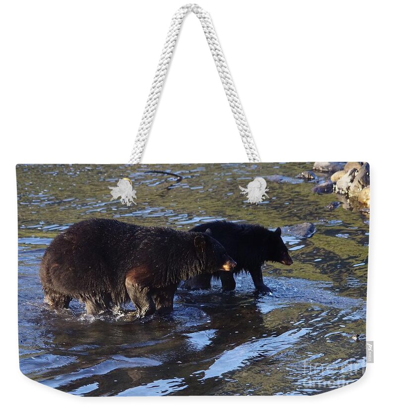 Bear Weekender Tote Bag featuring the photograph Two bears in water by Steve Speights