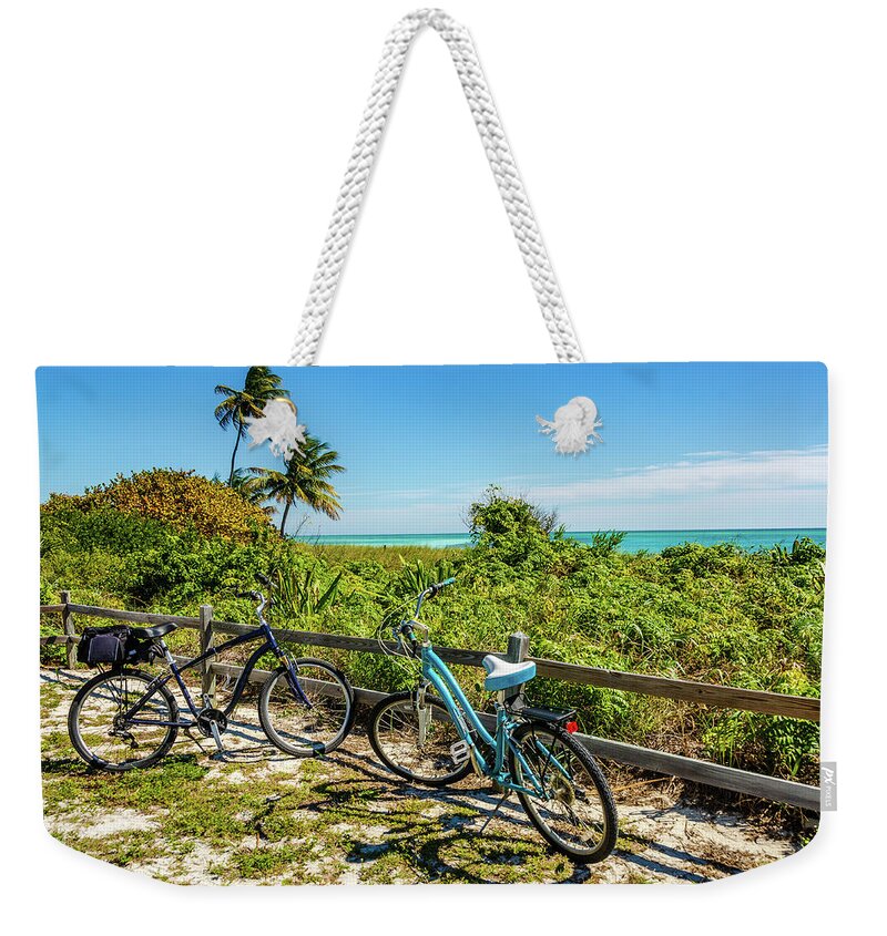 Active Weekender Tote Bag featuring the photograph Two Bikes - Bahia Honda State Park - Florida by Sandra Foyt