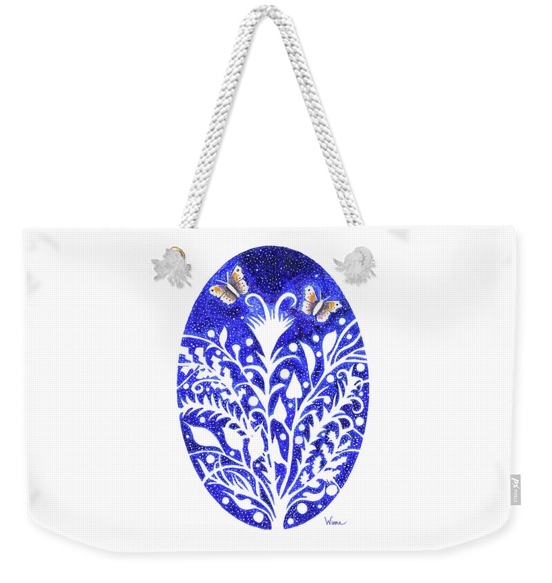 Butterflies Weekender Tote Bag featuring the painting Two Butterflies Above the Lace by Lise Winne
