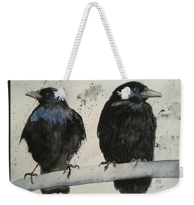 Crow Weekender Tote Bag featuring the painting Two Crows by Mindy Gibbs