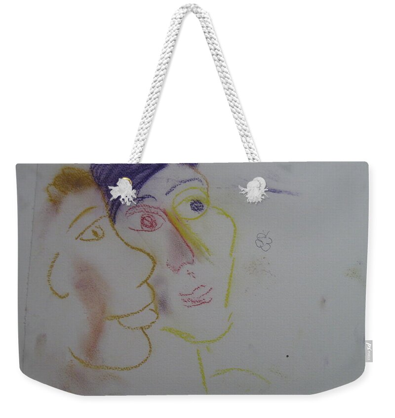  Weekender Tote Bag featuring the drawing Two Faces by AJ Brown
