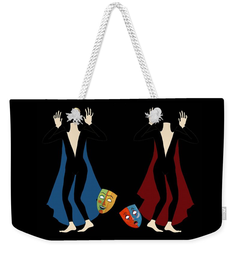 Headless Figures Weekender Tote Bag featuring the mixed media Two Headless Figures by Lorena Cassady