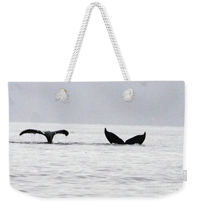 Humpback Weekender Tote Bag featuring the photograph Two Humpback whale tails by Steve Speights