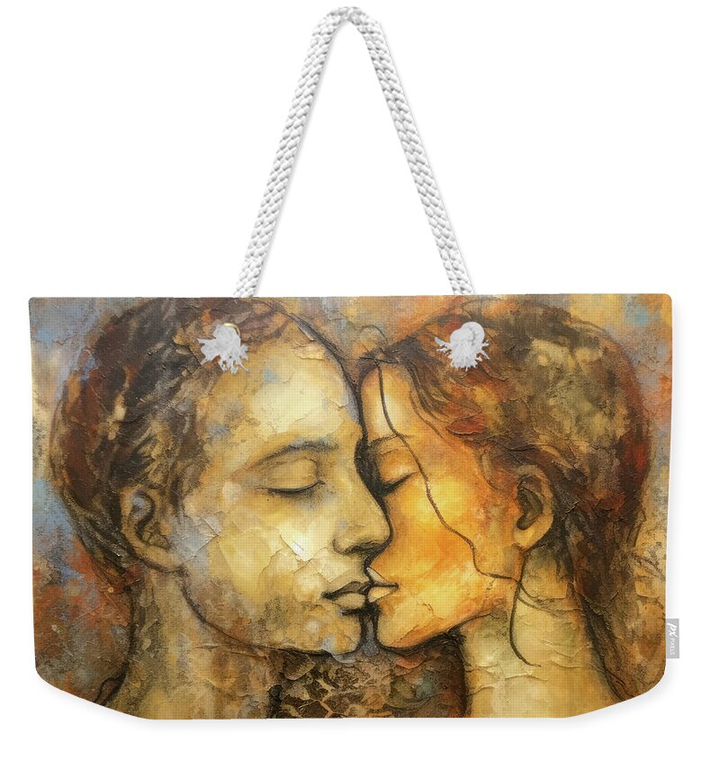 Lovers Weekender Tote Bag featuring the digital art Two Lovers 20 Gold and Brown by Matthias Hauser