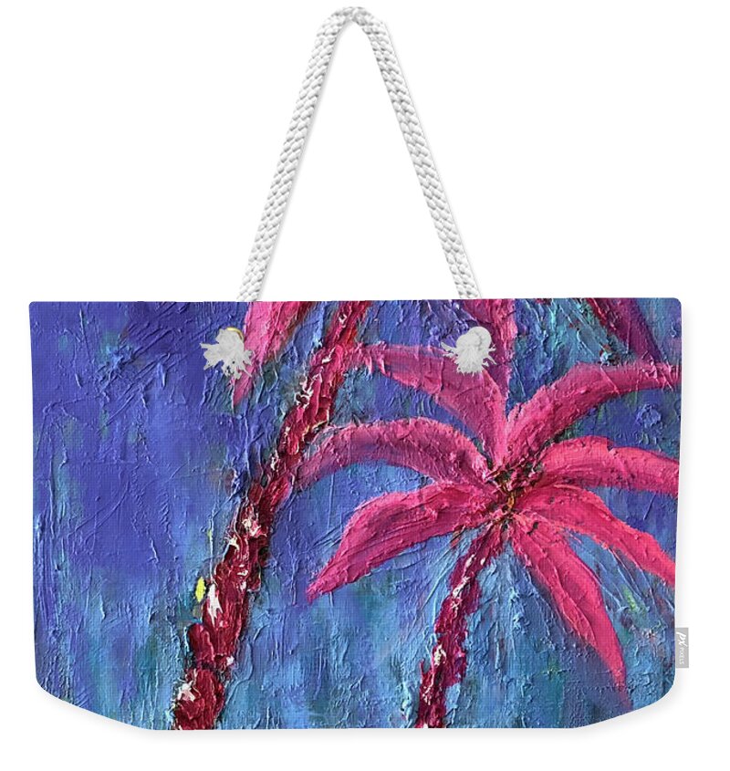 Nature Weekender Tote Bag featuring the painting Two Palm Trees 1 by Karin Eisermann