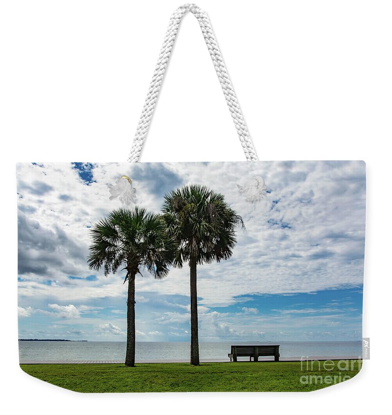 Two Weekender Tote Bag featuring the photograph Two Palms on Pensacola Bay by Beachtown Views