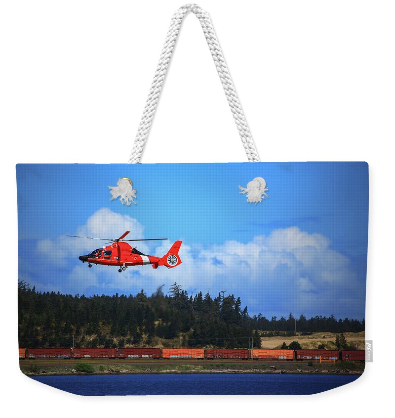 Uscg Weekender Tote Bag featuring the photograph U S Coast Guard Helicopter by Sally Bauer