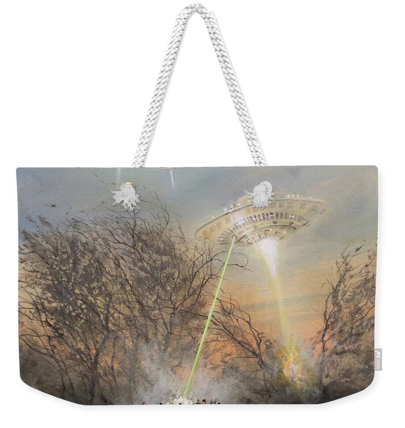 Ufo's Weekender Tote Bag featuring the painting UFO Alien Invasion by Tom Shropshire