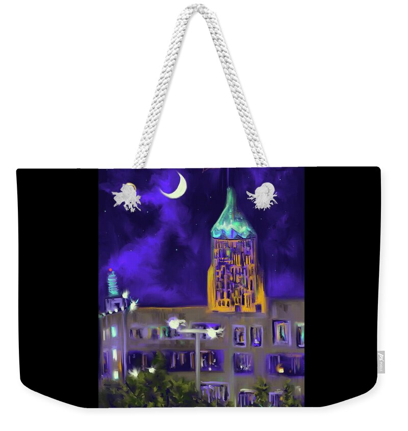 Crescent Moon Weekender Tote Bag featuring the digital art Under A Crescent Moon by Angela Weddle