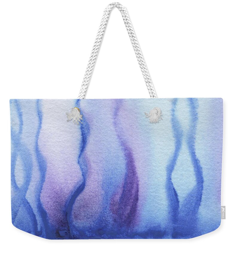 Blue Weekender Tote Bag featuring the painting Under The Blue Sea Abstract Watercolor by Irina Sztukowski