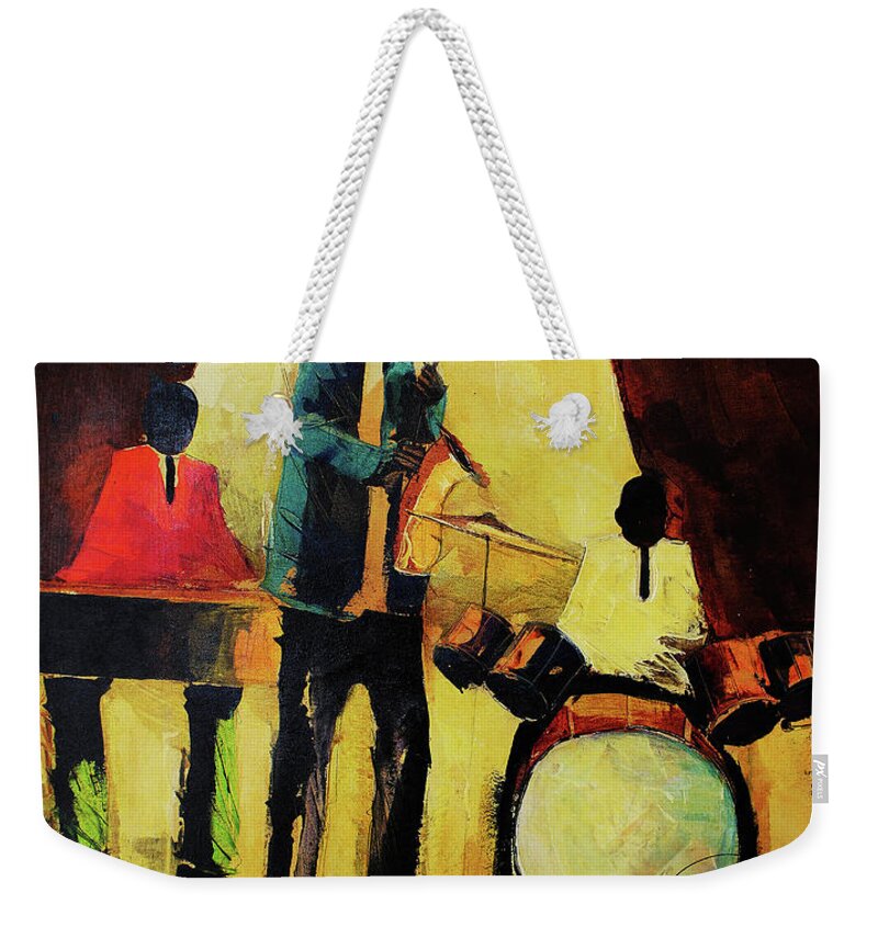 Nni Weekender Tote Bag featuring the painting Under The light by Ndabuko Ntuli