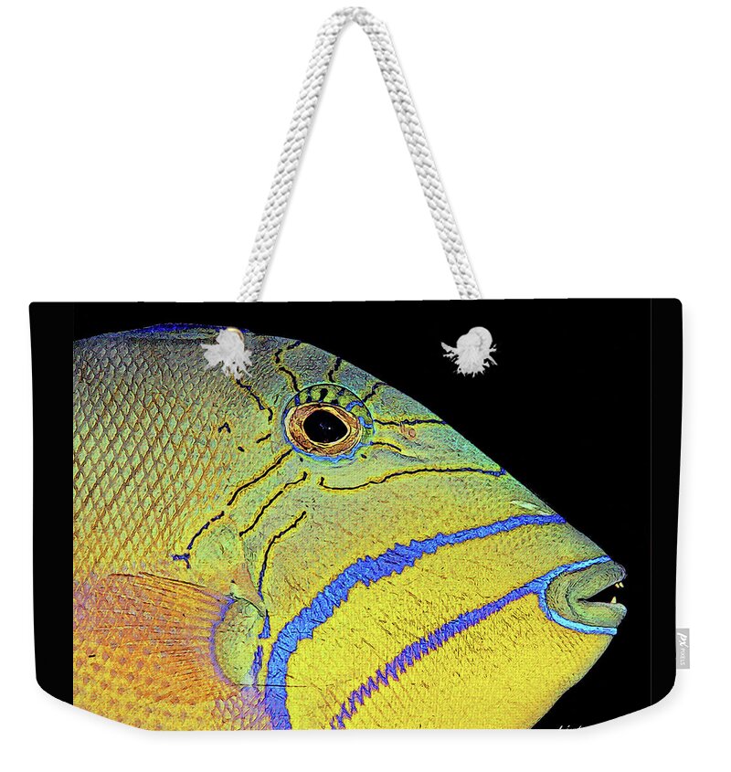 Fish Weekender Tote Bag featuring the digital art QUEEN TRIGGERFISH cps by Larry Linton