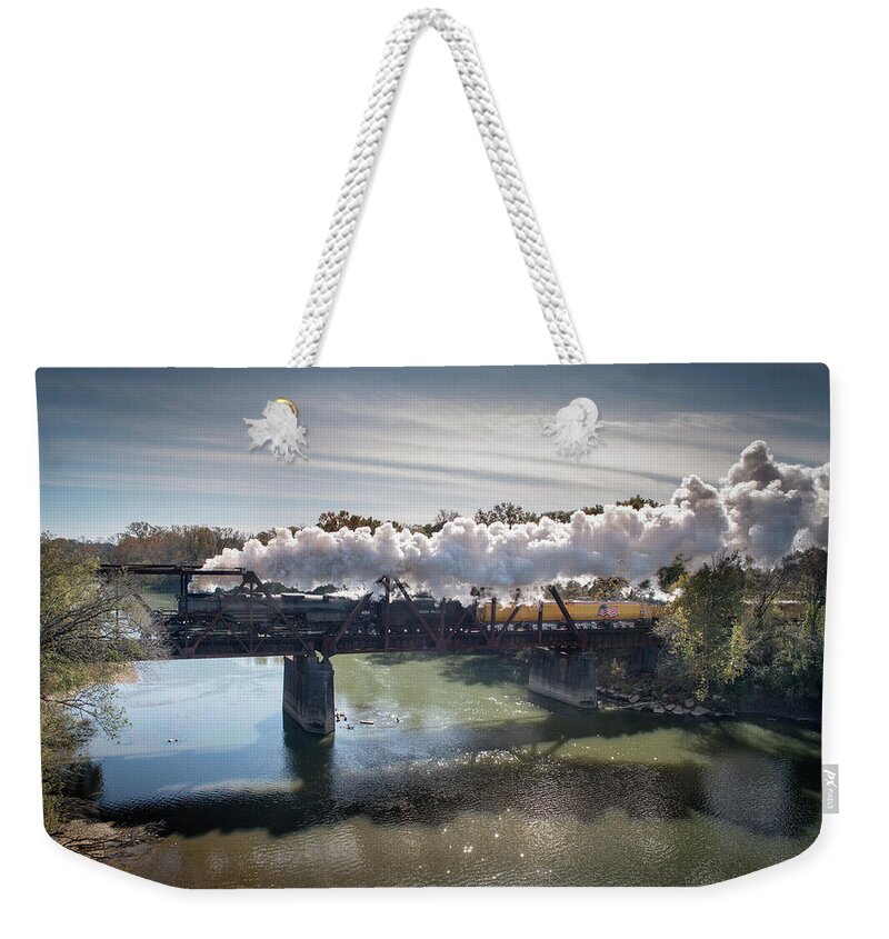 Railroad Weekender Tote Bag featuring the photograph Union Pacific 4014 Big Boy at Arkadelphia Arkansas by Jim Pearson