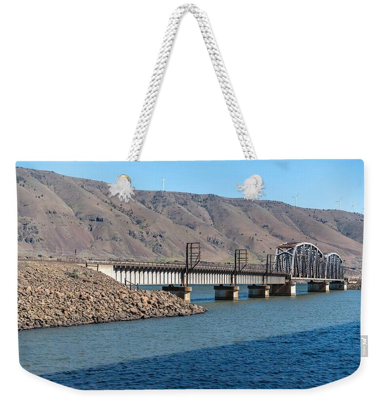 Union Pacific Crosses John Day River Weekender Tote Bag featuring the photograph Union Pacific Crosses John Day River by Tom Cochran