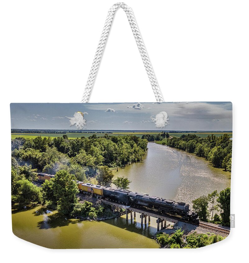 Railroad Weekender Tote Bag featuring the photograph UP 4014 Big Boy at Corning AR by Jim Pearson