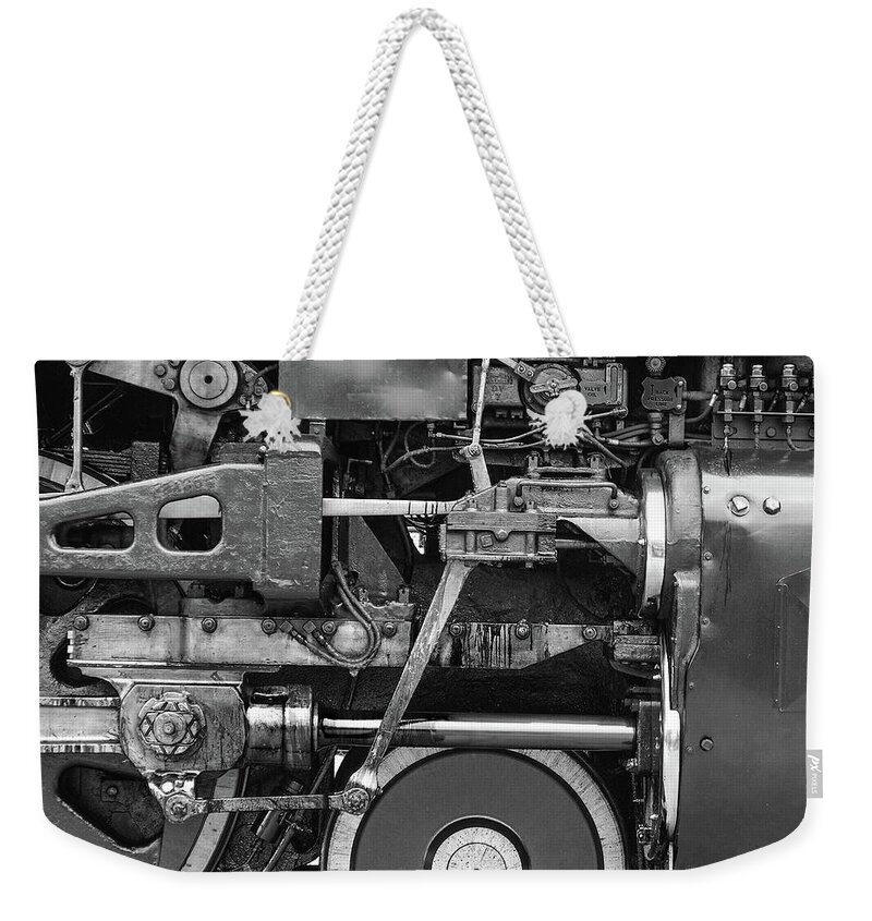 Train Weekender Tote Bag featuring the photograph UP-844 drivers by Jim Mathis