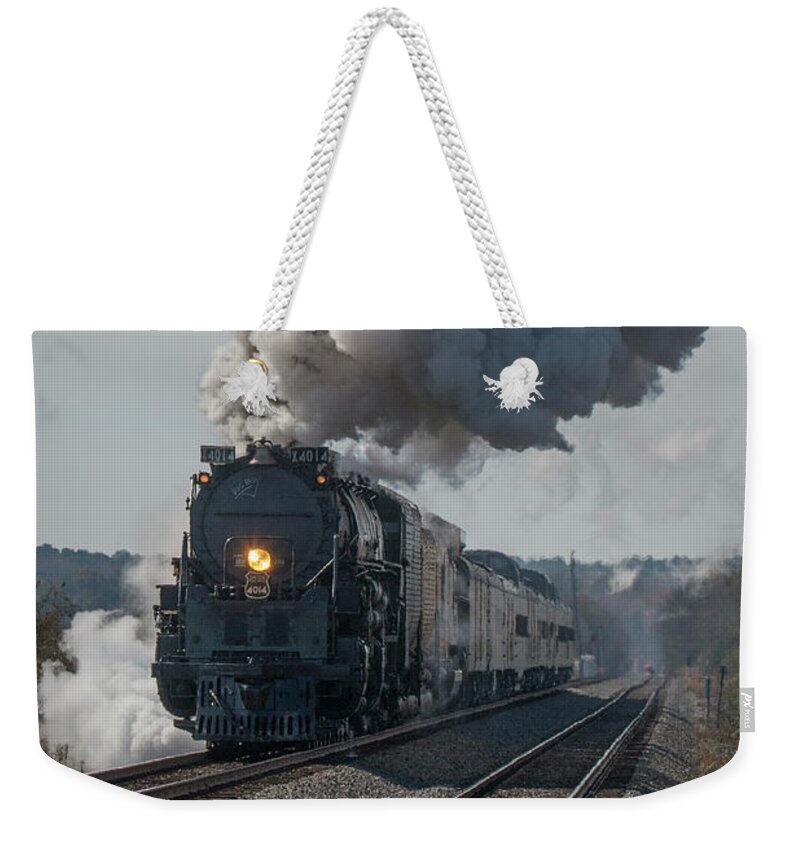 Railroad Weekender Tote Bag featuring the photograph UP Big Boy 4014 at Arkadelphia Arkansas by Jim Pearson