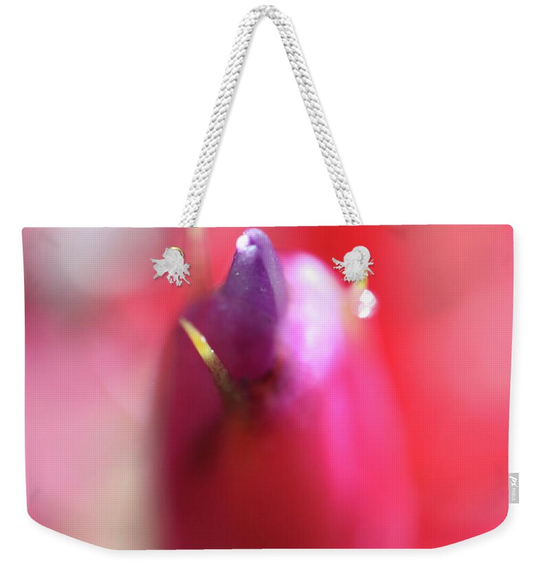 Red Weekender Tote Bag featuring the photograph Up Close and Personal Bud by D Lee