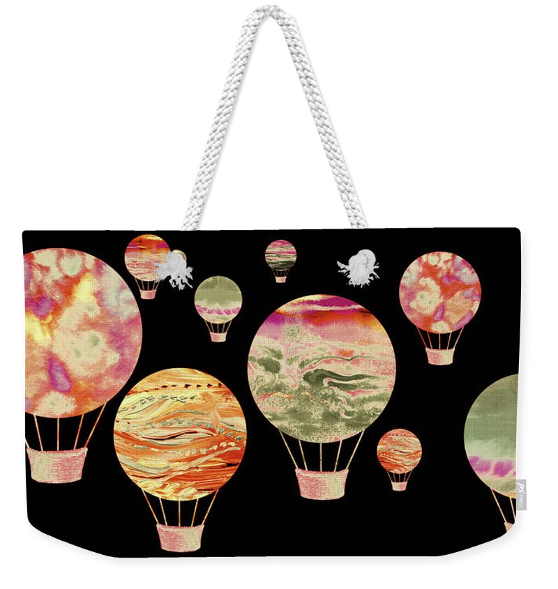 Hot Air Balloon Weekender Tote Bag featuring the painting Up In The Air Happy Hot Air Balloons At Night Watercolor III by Irina Sztukowski