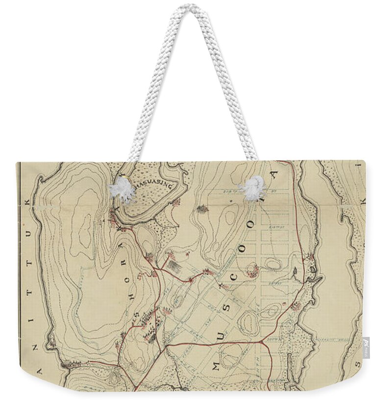 Map Weekender Tote Bag featuring the painting Upper Manhattan, comprising the Inwood Valley, the Dyckman tract and Marble Hill, Map V by MotionAge Designs