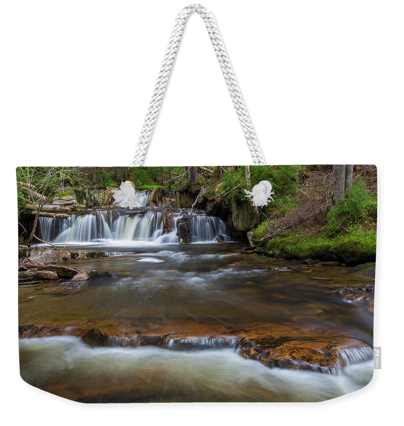 Upper Weekender Tote Bag featuring the photograph Upper Nathan Pond Brook Cascade by Chris Whiton