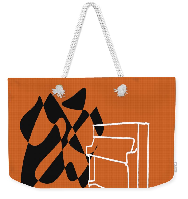 Piano Lessons Weekender Tote Bag featuring the digital art Upright Piano in Orange by David Bridburg