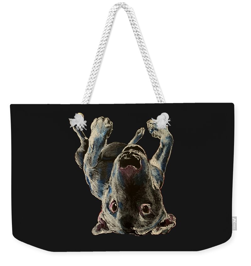Dog Weekender Tote Bag featuring the drawing Upside Down Creeper by Jindra Noewi