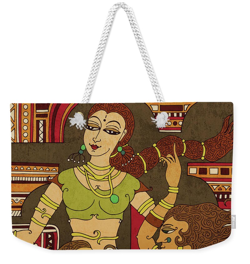 Indian Art Weekender Tote Bag featuring the mixed media Utsav 1 - Traditional Indian art depicting Celebration and festivity - Mural Painting - Diptych by Studio Grafiikka