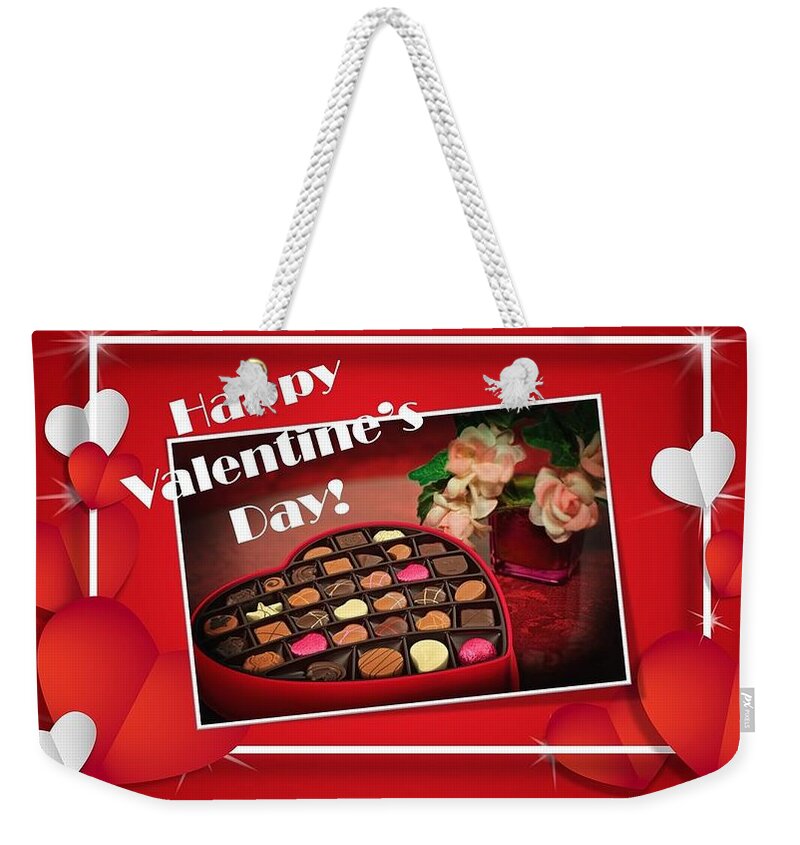 Valentine's Day Weekender Tote Bag featuring the mixed media Valentine's Day Chocolates by Nancy Ayanna Wyatt
