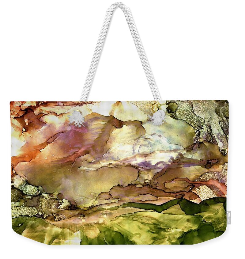 Sunrise Weekender Tote Bag featuring the painting Valle Vidal by Angela Marinari