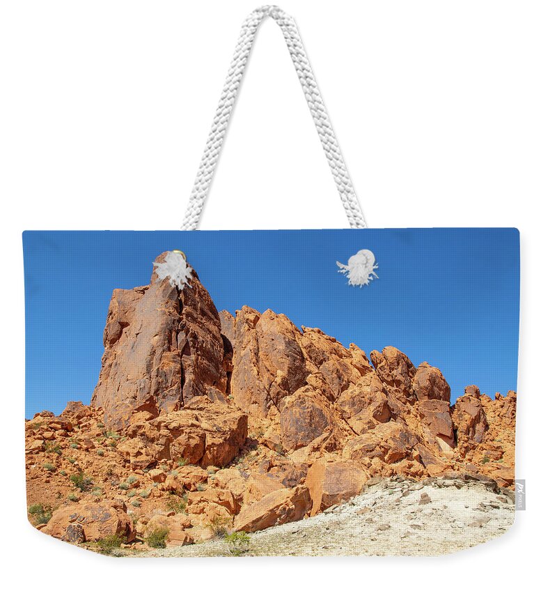 Valley Of Fire Nevada Blue Sky Vegetation Red Rock 2 2 3142020 0256 Weekender Tote Bag featuring the photograph valley of fire Nevada blue sky vegetation red rock 2 2 3142020 0256 by David Frederick