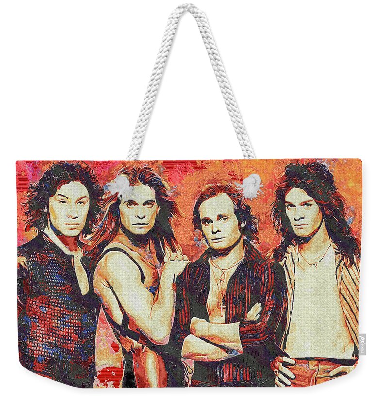 Van Halen Weekender Tote Bag featuring the mixed media Van Halen Art And The Cradle Will Rock by The Rocker Chic