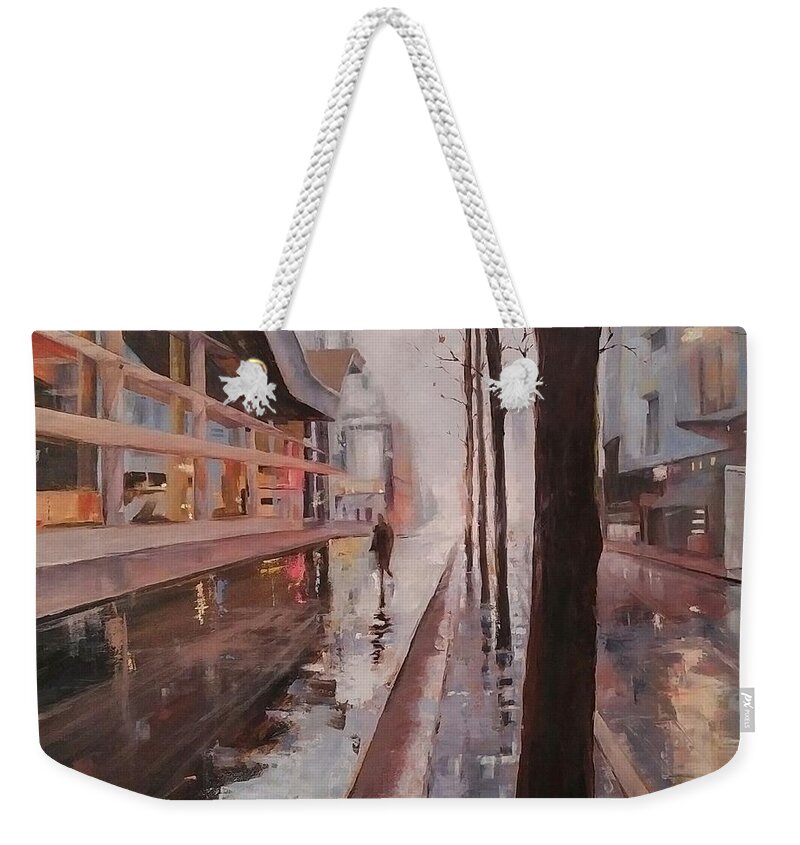 Cityscape Weekender Tote Bag featuring the painting Vancouver 7 am by Sheila Romard