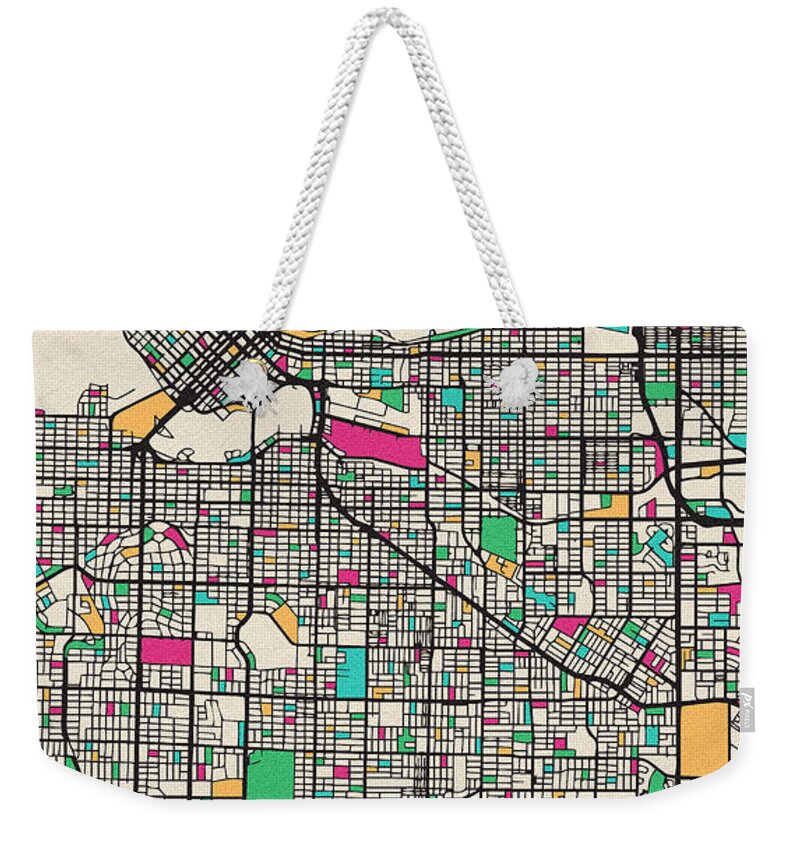 Vancouver Weekender Tote Bag featuring the drawing Vancouver, Canada City Map by Inspirowl Design