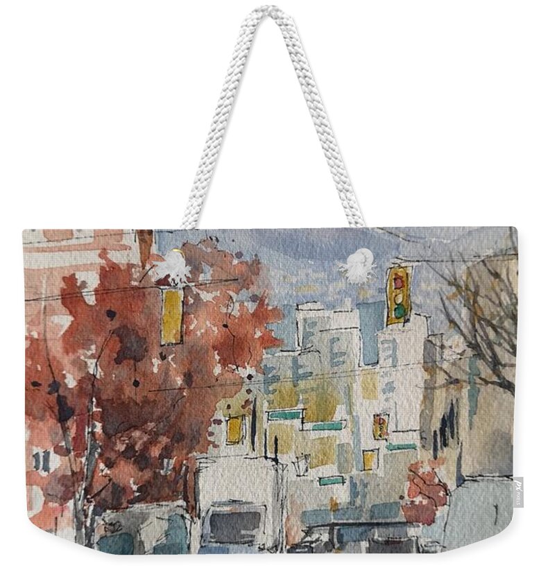 Cityscape Weekender Tote Bag featuring the painting Vancouver by Sheila Romard