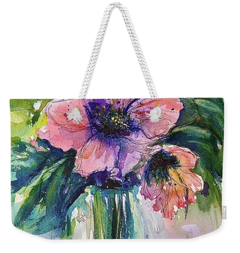 Florals Weekender Tote Bag featuring the painting Vase of Flowers by Cheryl Prather