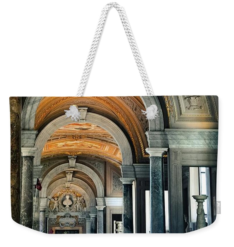 Vatican Architecture Weekender Tote Bag featuring the photograph Vatican Arched Fresco Hallway by Rebecca Herranen