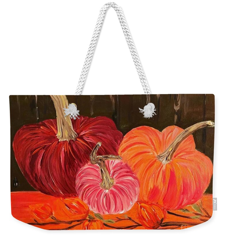  Weekender Tote Bag featuring the painting Velvet Pumpkins by Debora Sanders