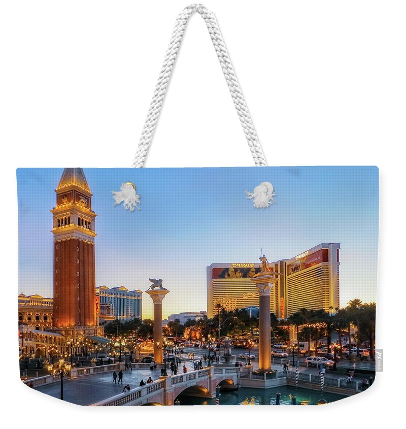 The Venetian Weekender Tote Bag featuring the photograph Venetian hotel plaza, Las Vegas by Tatiana Travelways