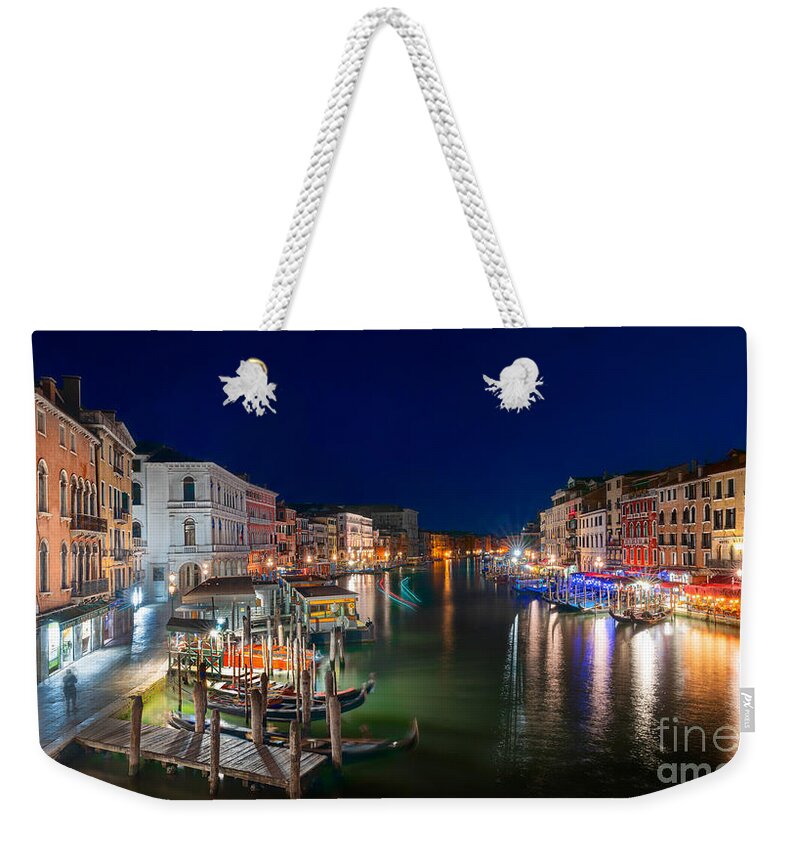 Rialto Weekender Tote Bag featuring the photograph Venice by night view from Rialto by The P