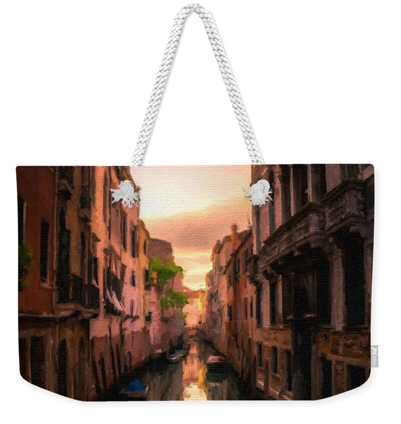 Venice Weekender Tote Bag featuring the painting Venice Canal Italy by Tony Rubino