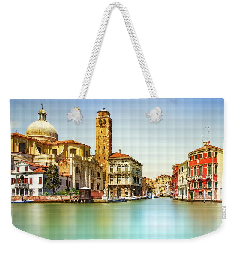 Venice Weekender Tote Bag featuring the photograph Venice grand canal, San Geremia church landmark. Italy by Stefano Orazzini