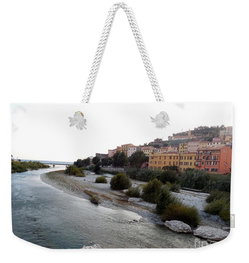 Ventimiglia Weekender Tote Bag featuring the photograph Ventimiglia Riverbank by Aisha Isabelle