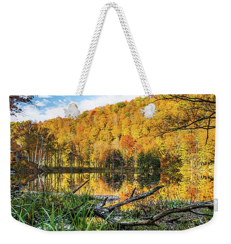 Fall Weekender Tote Bag featuring the photograph Vermont Autumn at Black Pond-2 by Ron Long Ltd Photography