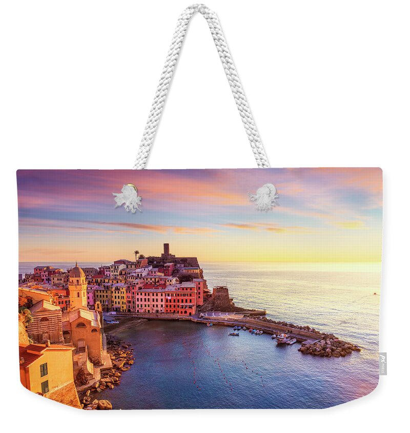 Vernazza Weekender Tote Bag featuring the photograph Vernazza at Sunset. Cinque Terre by Stefano Orazzini