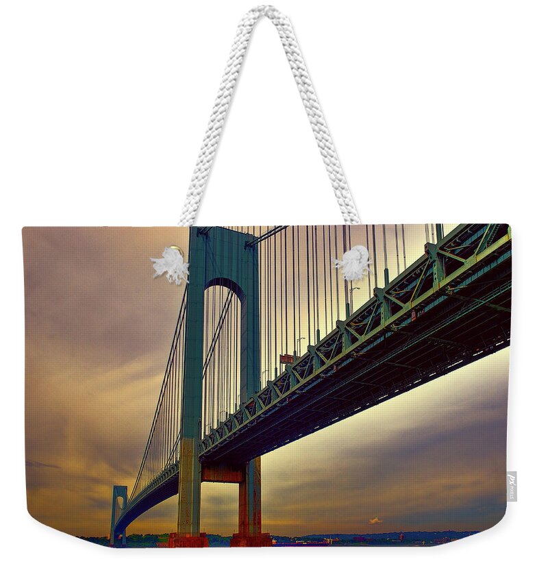 Brooklyn Weekender Tote Bag featuring the photograph Verrazano Bridge - NYC by Louis Dallara